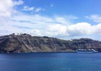 cruiser Santorini Greece blue sky sea coast island